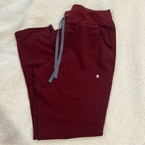 Figs Women's Scrub Pants in Burgundy with Gray Drawstring